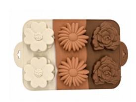 Molde silicona 6 flores planas